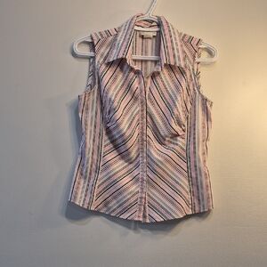 Sleeveless Pink Striped Zip-Front Women's Shirt